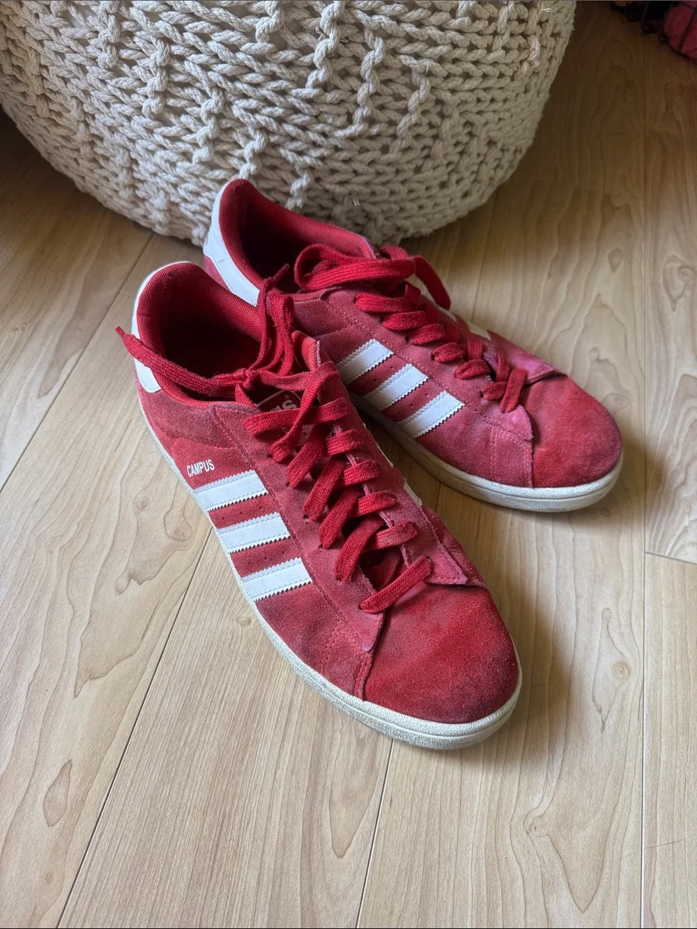 adidas Campus Red Suede Low-Top Sneakers with White Stripes